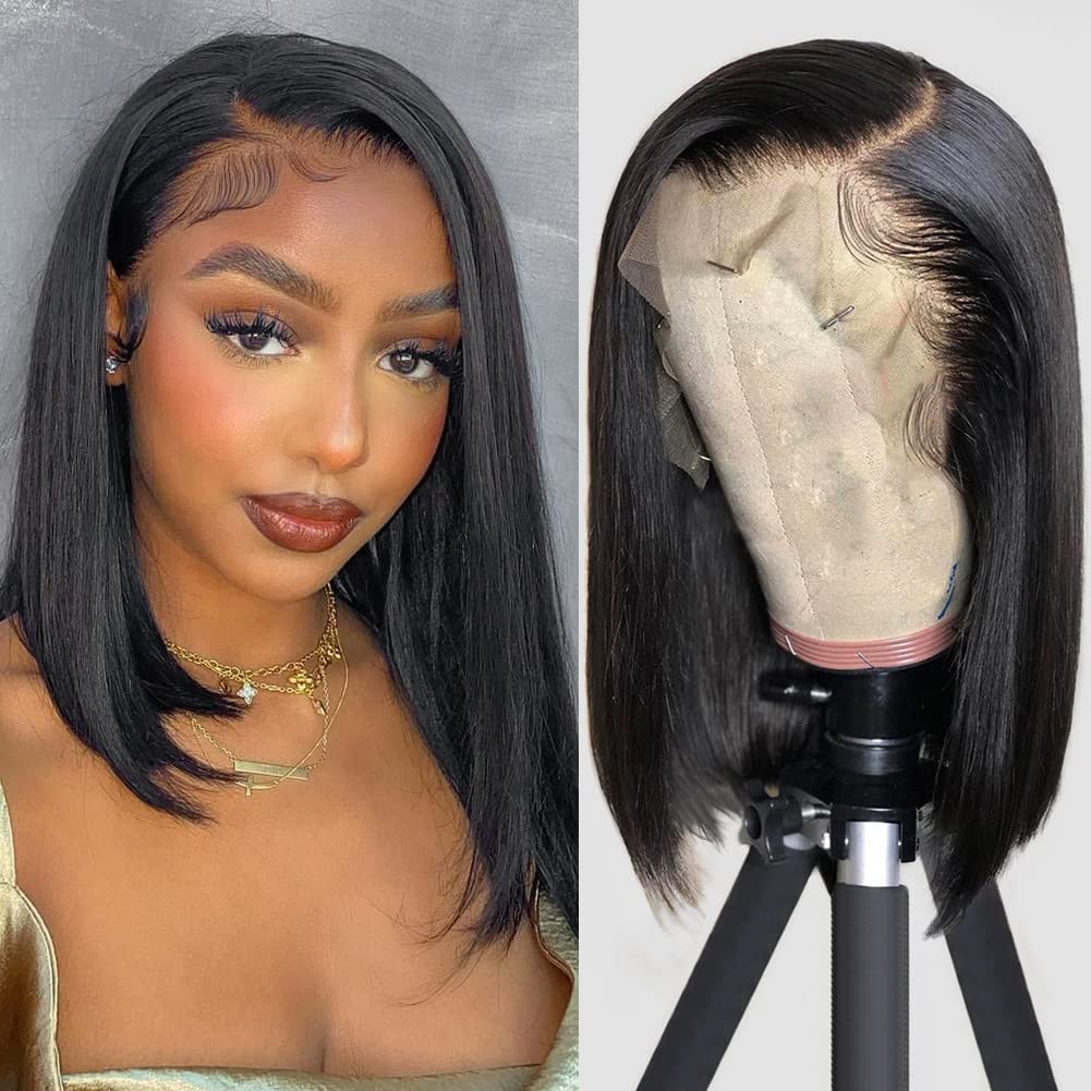 Sleek HD Lace Bob – 100% Human Hair Straight Lace Front Wig - Glamorize Hair & Beauty 