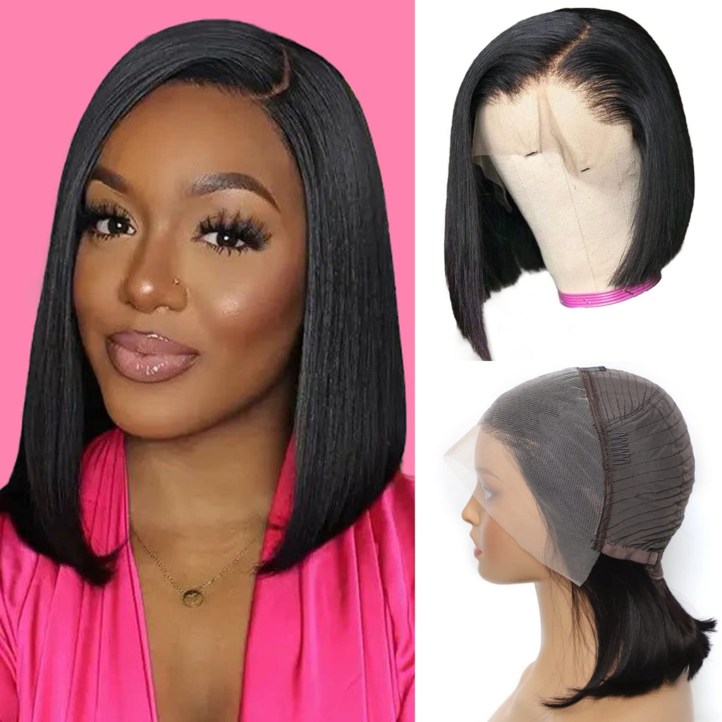 Sleek HD Lace Bob – 100% Human Hair Straight Lace Front Wig - Glamorize Hair & Beauty 