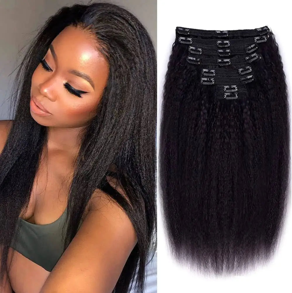 Kinky Straight Clip-In Extensions – 100% Brazilian Remy Human Hair - Glamorize Hair & Beauty 