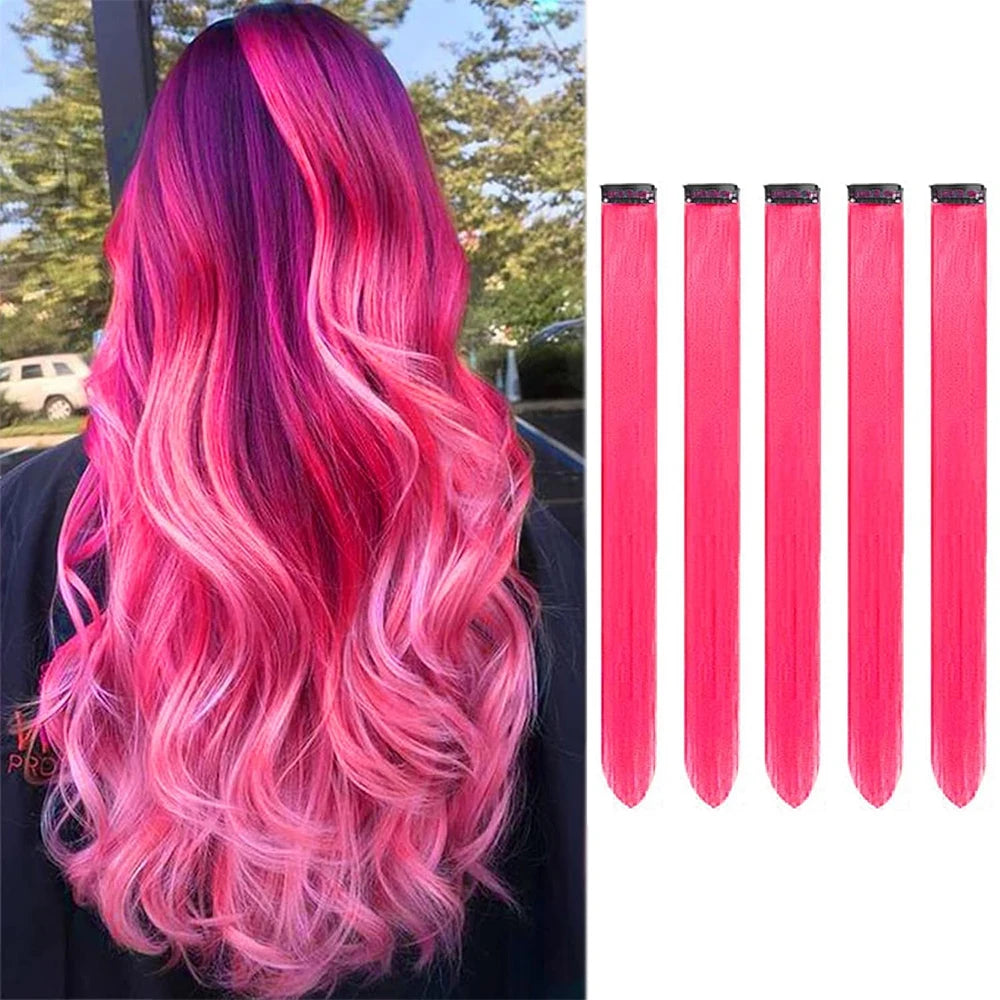 Pink Pop Clip-In Hair Extensions – Fun Highlights (5-Piece Set) - Glamorize Hair & Beauty 