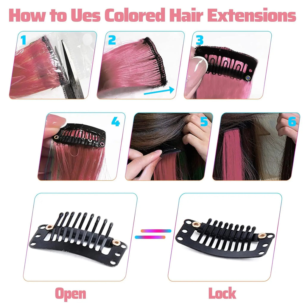 Pink Pop Clip-In Hair Extensions – Fun Highlights (5-Piece Set) - Glamorize Hair & Beauty 