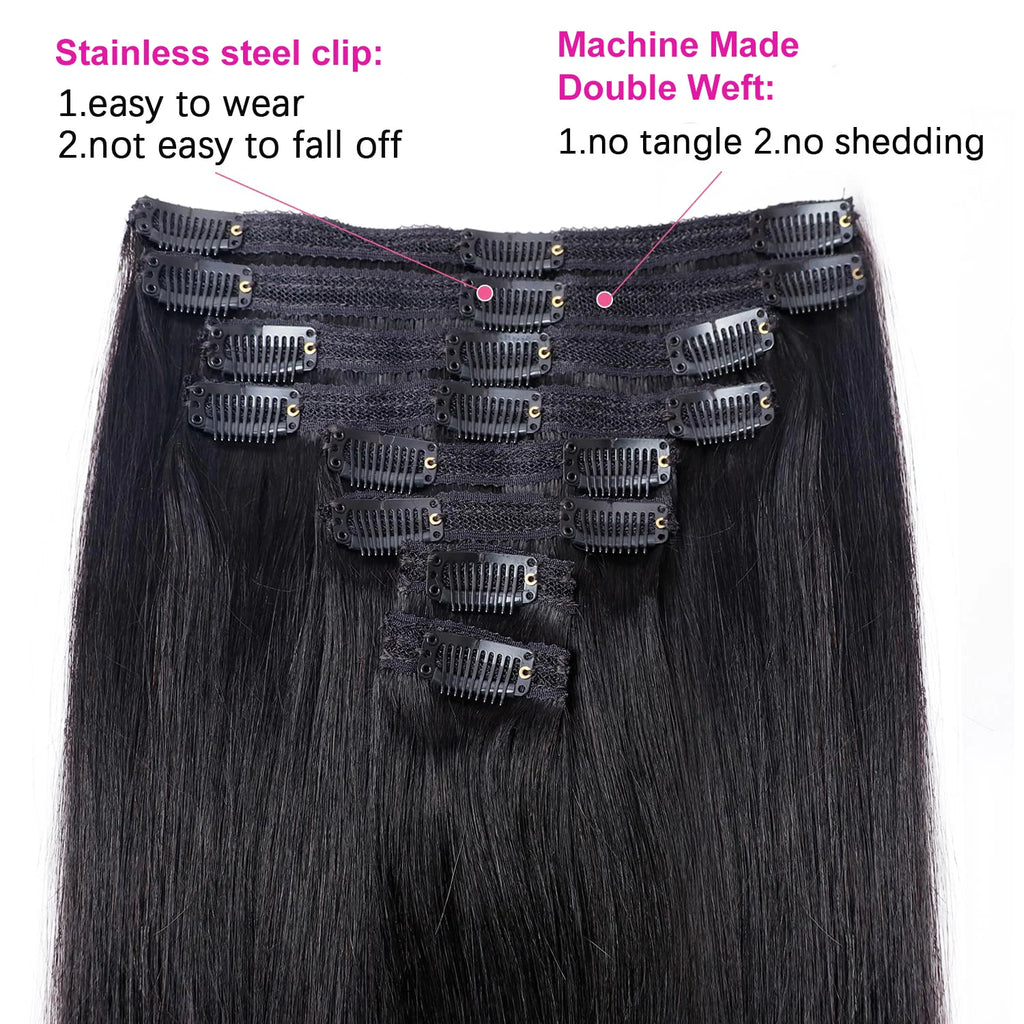 Natural Straight Clip-In Extensions – 100% Brazilian Virgin Hair - Glamorize Hair & Beauty 