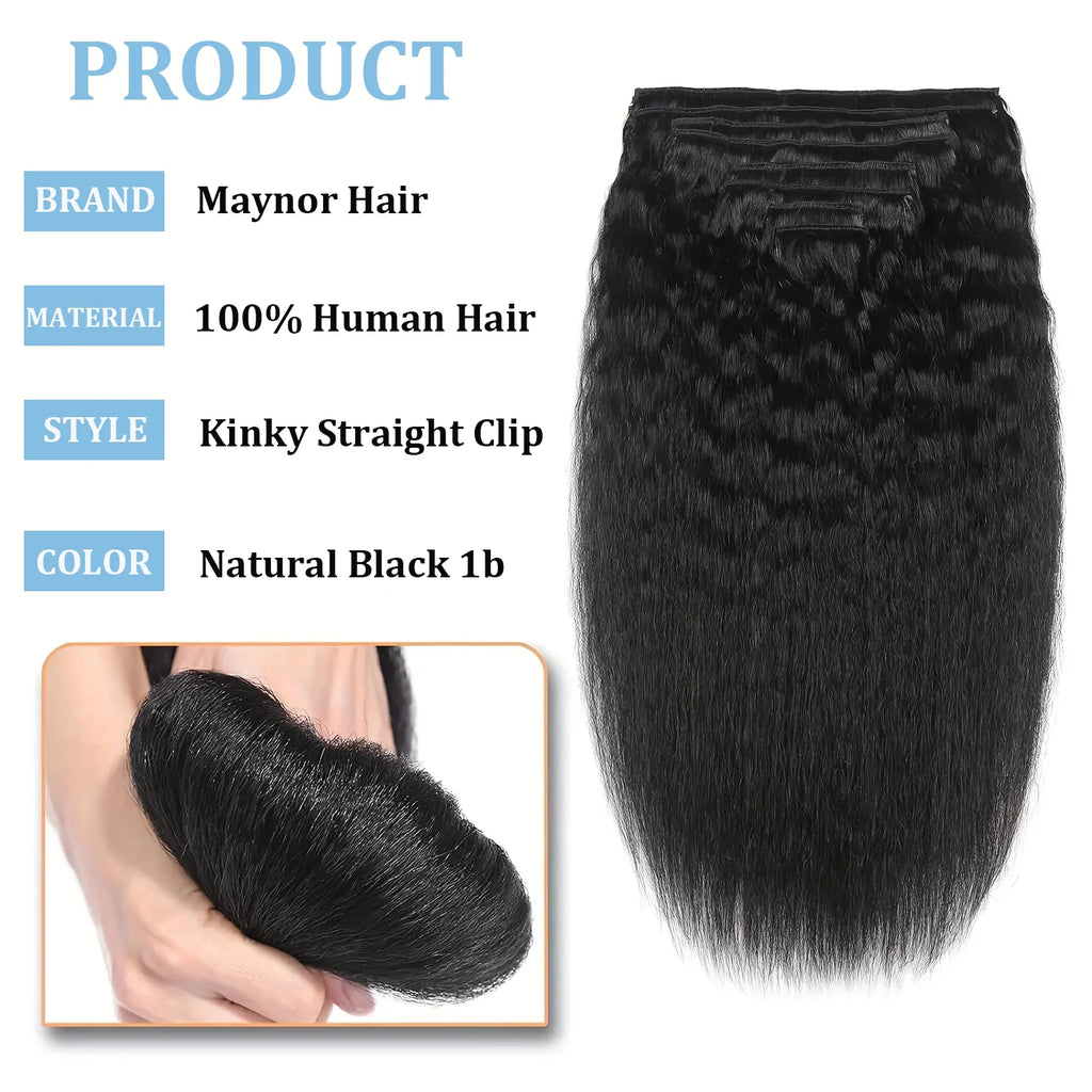 Kinky Straight Clip-In Extensions – 100% Brazilian Remy Human Hair - Glamorize Hair & Beauty 