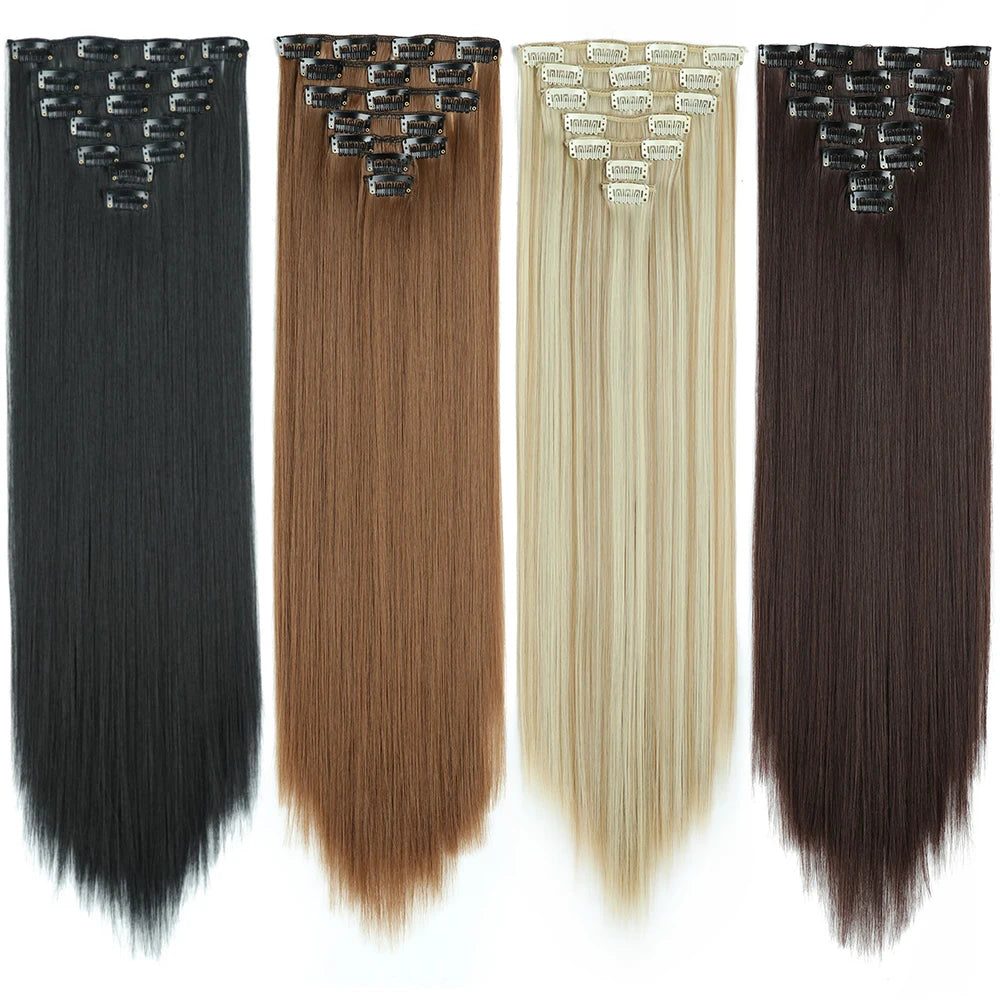 Sleek Luxe 24" Clip-In Straight Hair Extensions - Heat Resistant Glam Look - Glamorize Hair & Beauty 