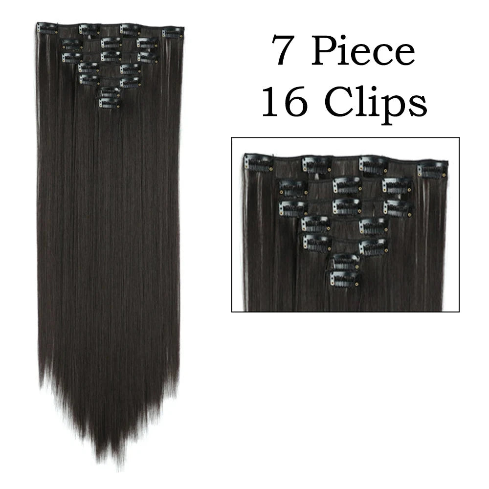 Sleek Luxe 24" Clip-In Straight Hair Extensions - Heat Resistant Glam Look - Glamorize Hair & Beauty 