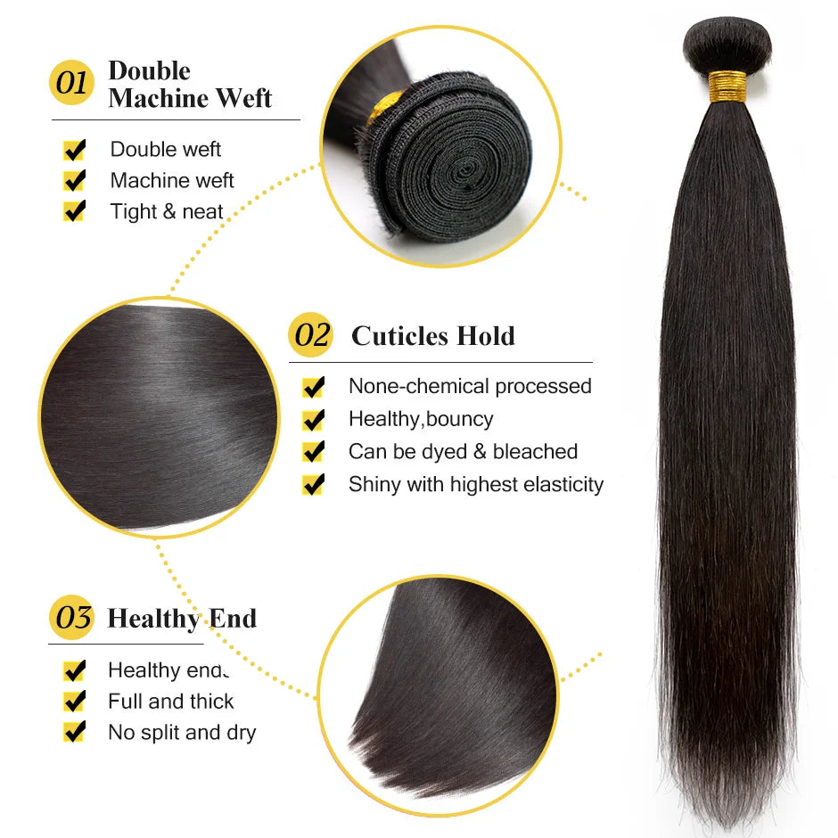 SilkLuxe 30-34" Virgin Indian Straight Hair Bundles - Glamorize Hair & Beauty 