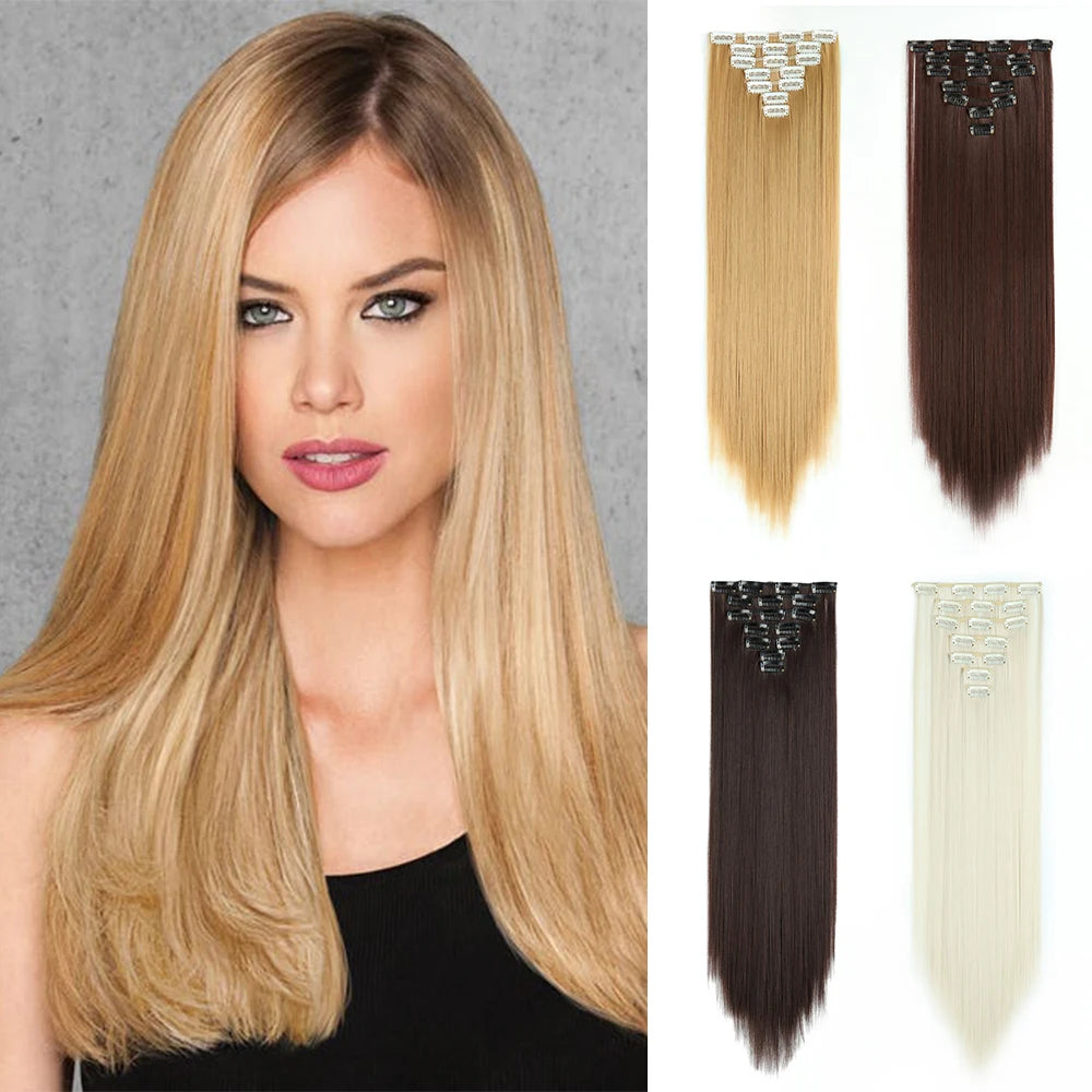 Sleek Luxe 24" Clip-In Straight Hair Extensions - Heat Resistant Glam Look - Glamorize Hair & Beauty 