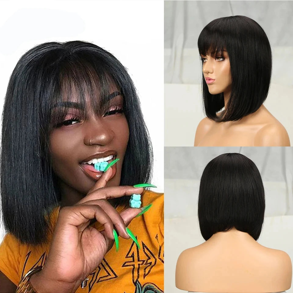 SleekChic Bob Wig – Brazilian Straight with Bangs - Glamorize Hair & Beauty 