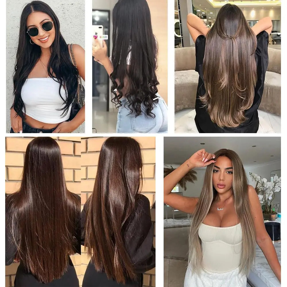 Natural Straight Clip-In Extensions – 100% Brazilian Virgin Hair - Glamorize Hair & Beauty 