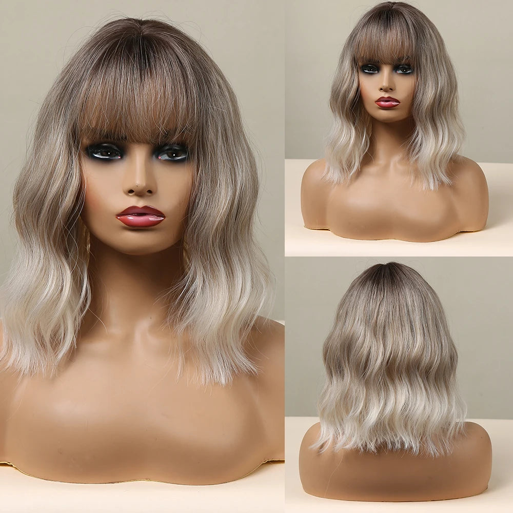 Ginger Spice Curly Bob – Heat Resistant Water Wave Wig with Bangs (Mix) - Glamorize Hair & Beauty 