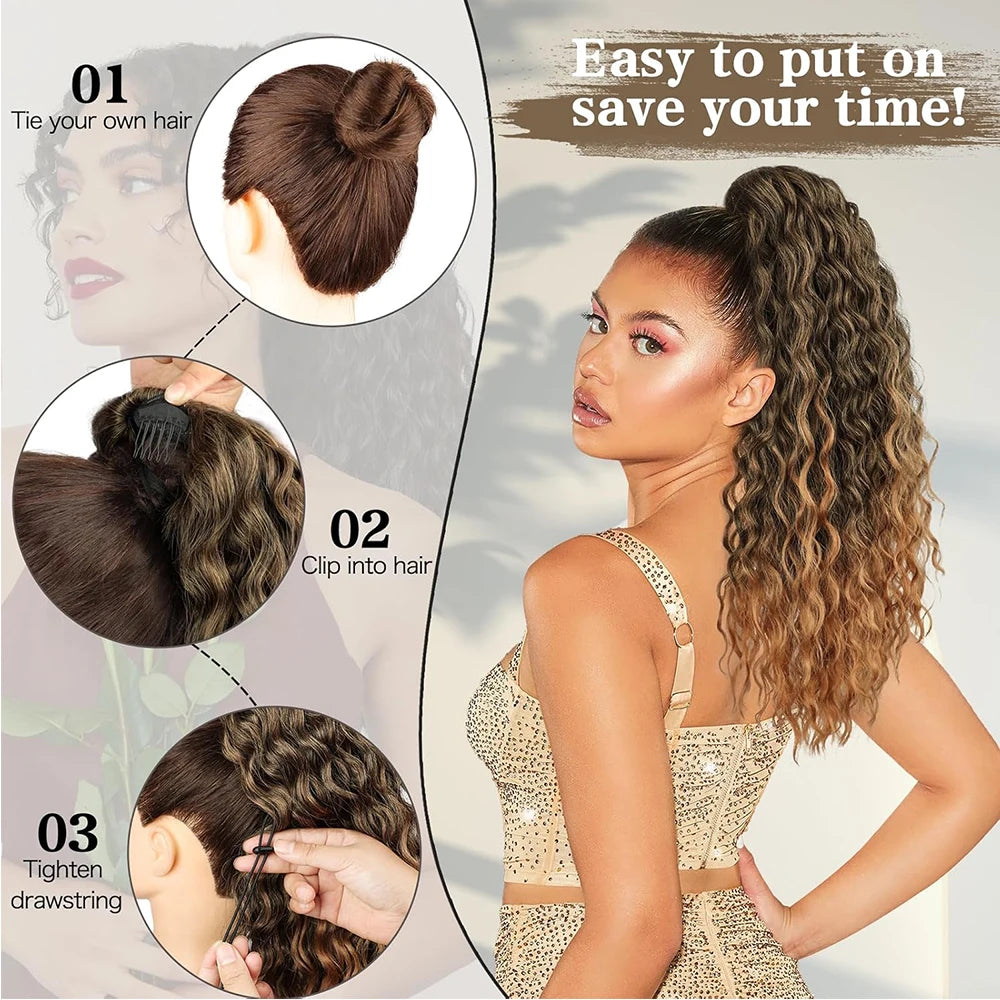 Curly Luxe Drawstring Ponytail – 24" Wavy Clip-In Hairpiece - Glamorize Hair & Beauty 