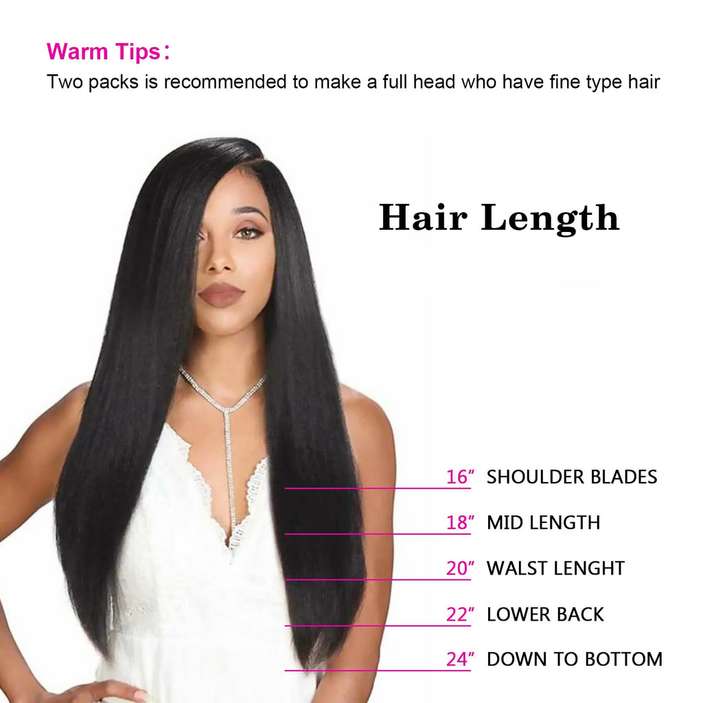 Yaki Straight Clip-In Extensions – 100% Human Hair, Double Weft - Glamorize Hair & Beauty 