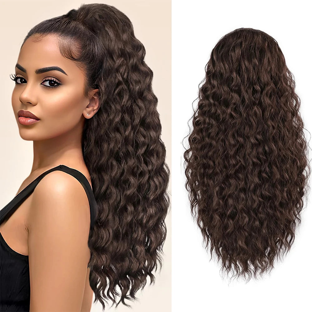 Curly Luxe Drawstring Ponytail – 24" Wavy Clip-In Hairpiece - Glamorize Hair & Beauty 