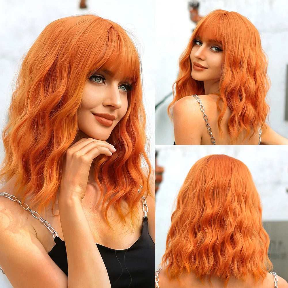 Ginger Spice Curly Bob – Heat Resistant Water Wave Wig with Bangs (Mix) - Glamorize Hair & Beauty 