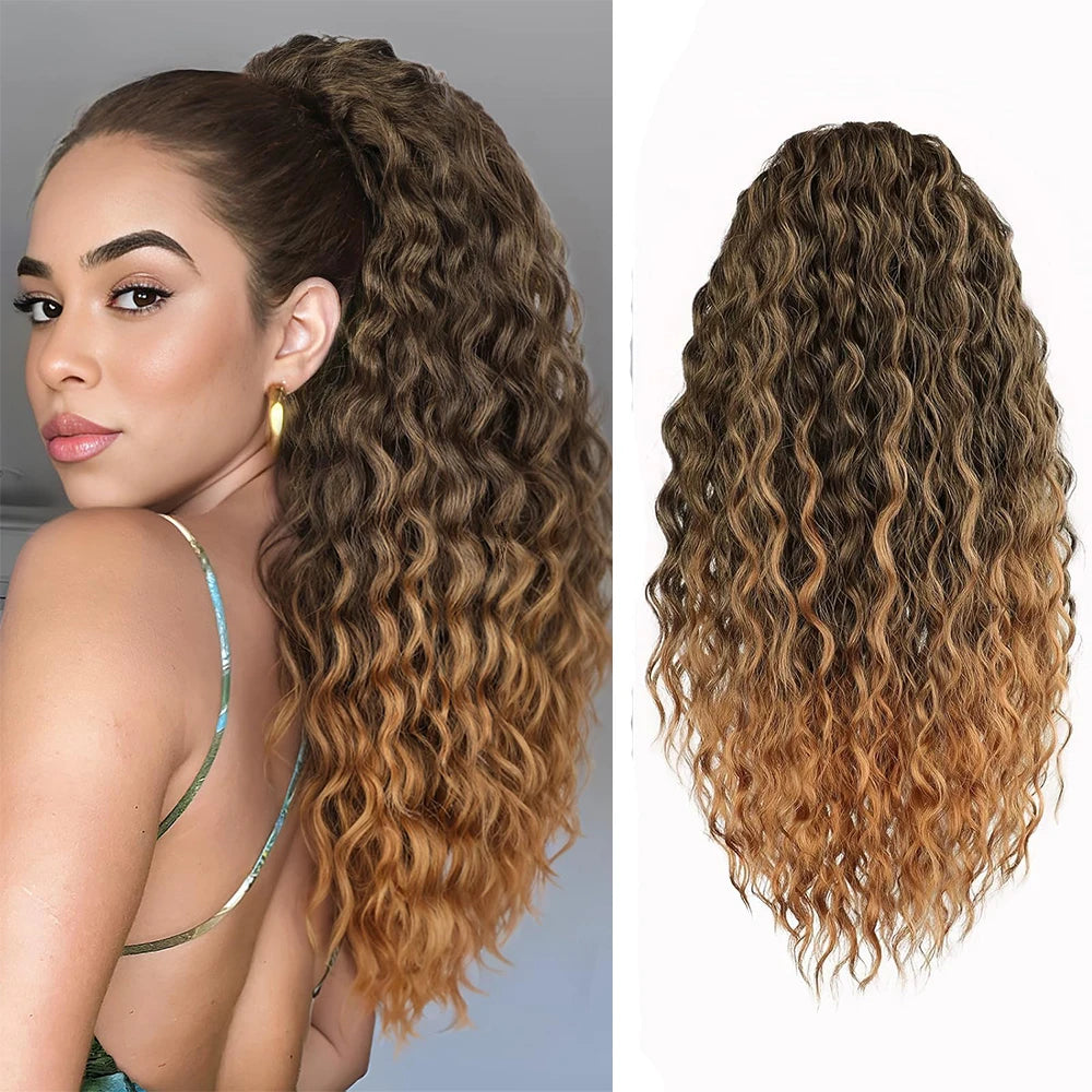 Curly Luxe Drawstring Ponytail – 24" Wavy Clip-In Hairpiece - Glamorize Hair & Beauty 