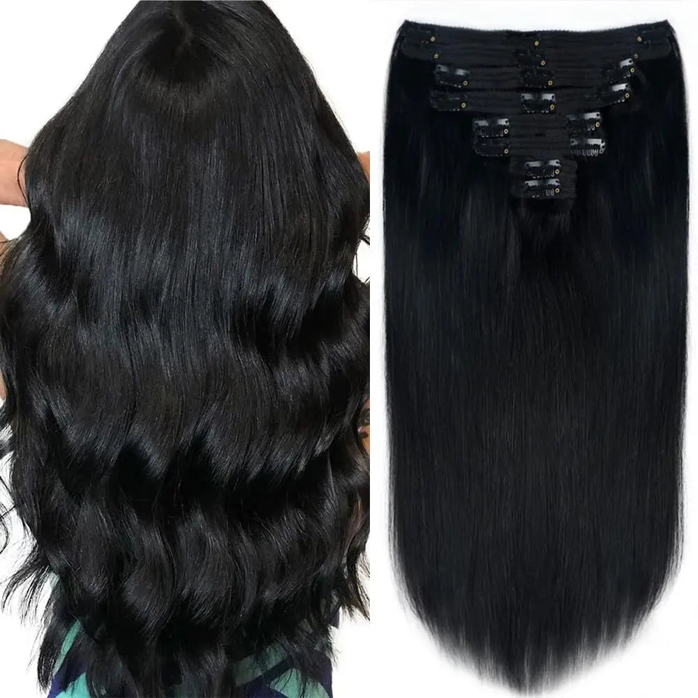 Sleek Straight Clip-In Extensions – Brazilian Remy Human Hair - Glamorize Hair & Beauty 