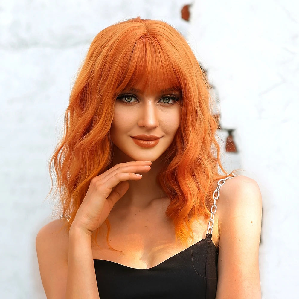 Ginger Spice Curly Bob – Heat Resistant Water Wave Wig with Bangs (Mix) - Glamorize Hair & Beauty 