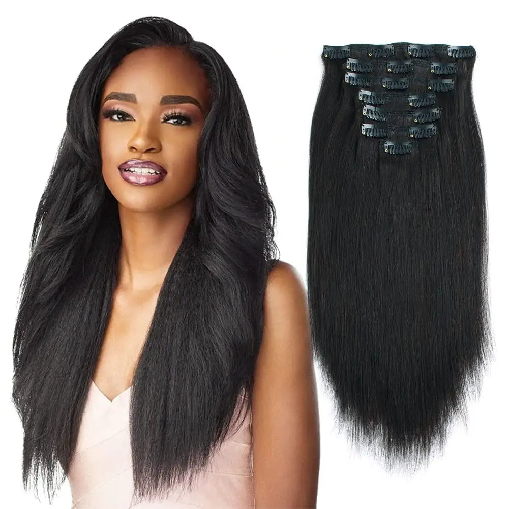 Yaki Straight Clip-In Extensions – 100% Human Hair, Double Weft - Glamorize Hair & Beauty 