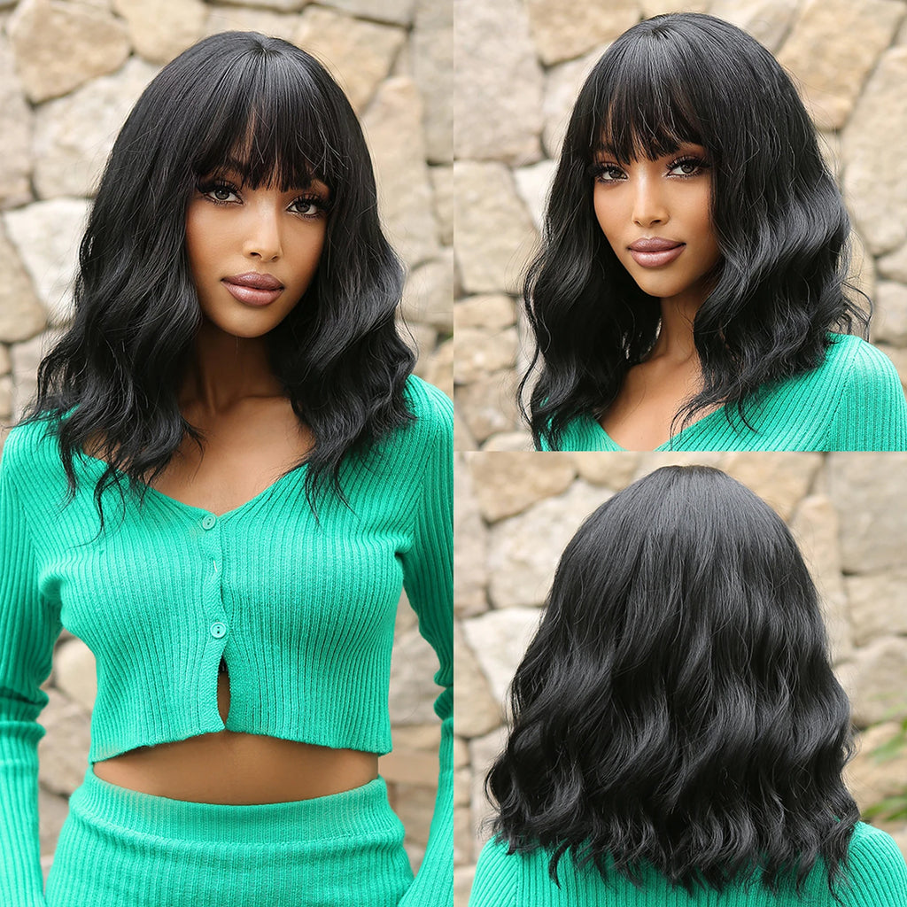 Ginger Spice Curly Bob – Heat Resistant Water Wave Wig with Bangs (Mix) - Glamorize Hair & Beauty 