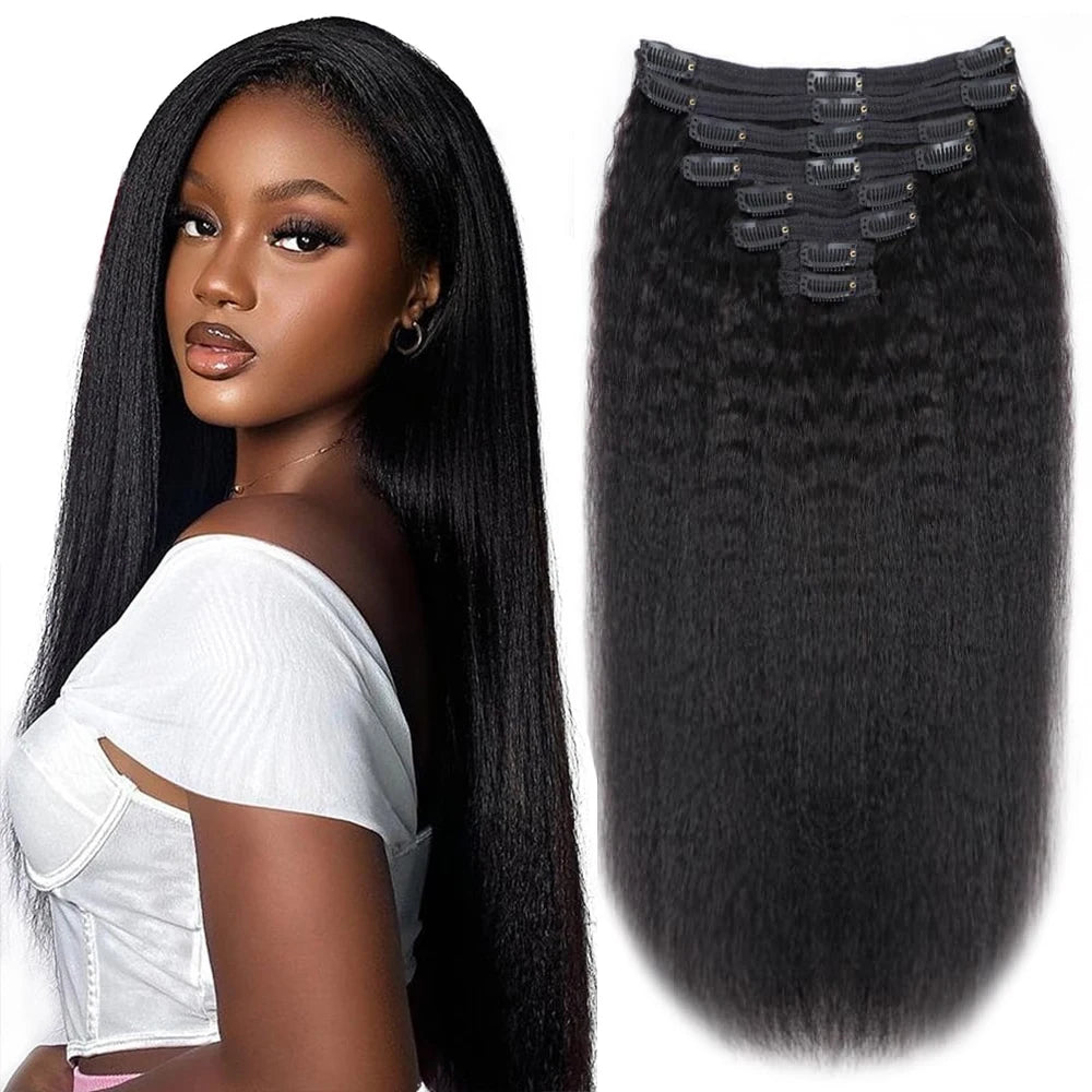 LuxeKinks Clip-In Extensions – 100% Remy Kinky Straight Hair - Glamorize Hair & Beauty 