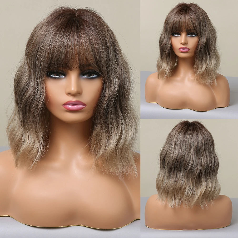 Ginger Spice Curly Bob – Heat Resistant Water Wave Wig with Bangs (Mix) - Glamorize Hair & Beauty 