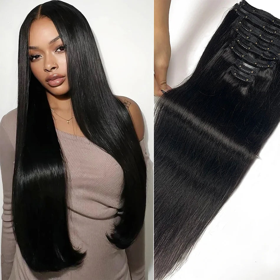 Natural Straight Clip-In Extensions – 100% Brazilian Virgin Hair - Glamorize Hair & Beauty 