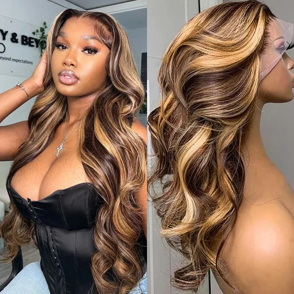 HoneyGlam Highlight Body Wave Wig – 13x4 HD Lace Frontal Wig - Glamorize Hair & Beauty 