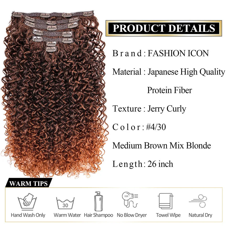 Afro Kinky Curly Clip-In Extensions – Full Head 26" Voluminous Hairpiece - Glamorize Hair & Beauty 