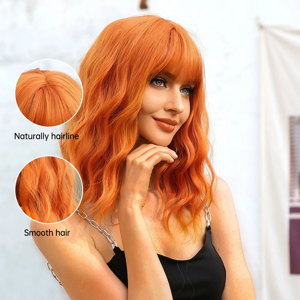 Ginger Spice Curly Bob – Heat Resistant Water Wave Wig with Bangs (Mix) - Glamorize Hair & Beauty 