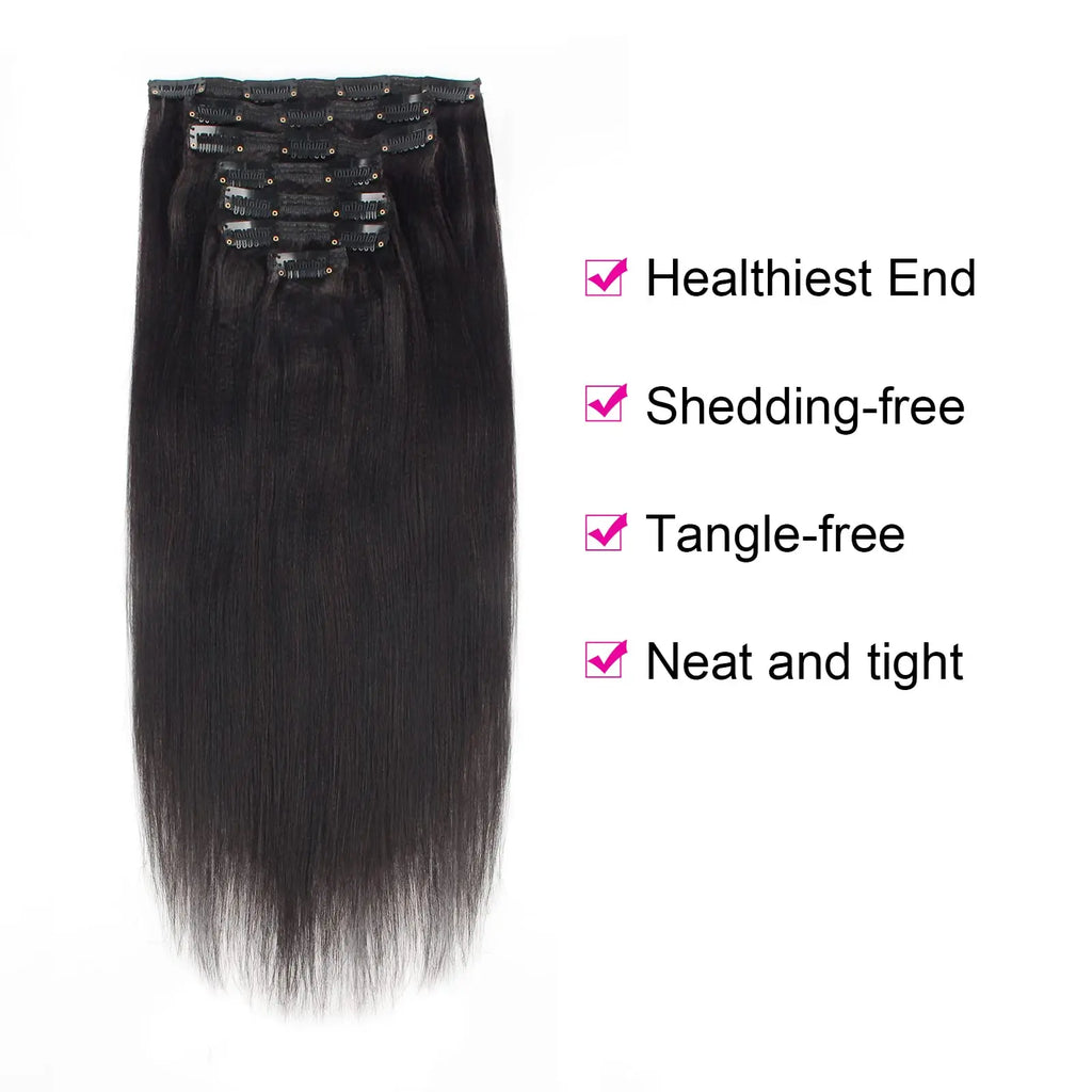 Yaki Straight Clip-In Extensions – 100% Human Hair, Double Weft - Glamorize Hair & Beauty 