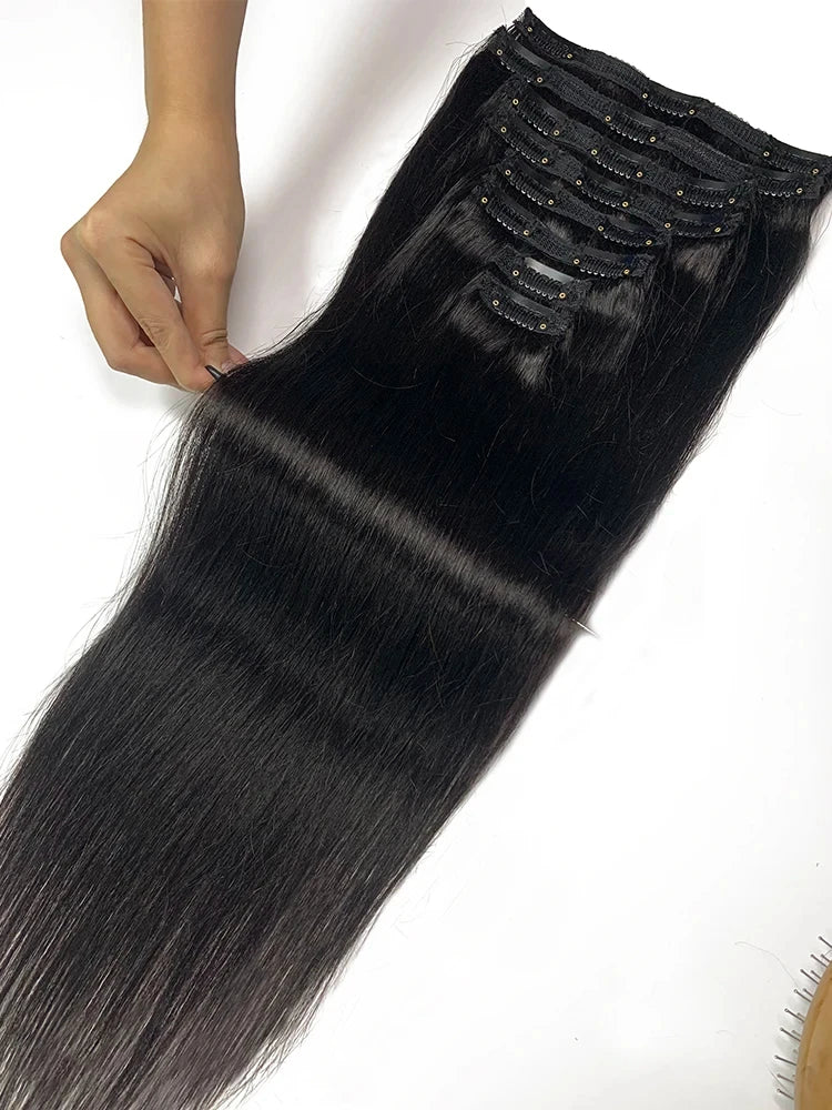 Natural Straight Clip-In Extensions – 100% Brazilian Virgin Hair - Glamorize Hair & Beauty 