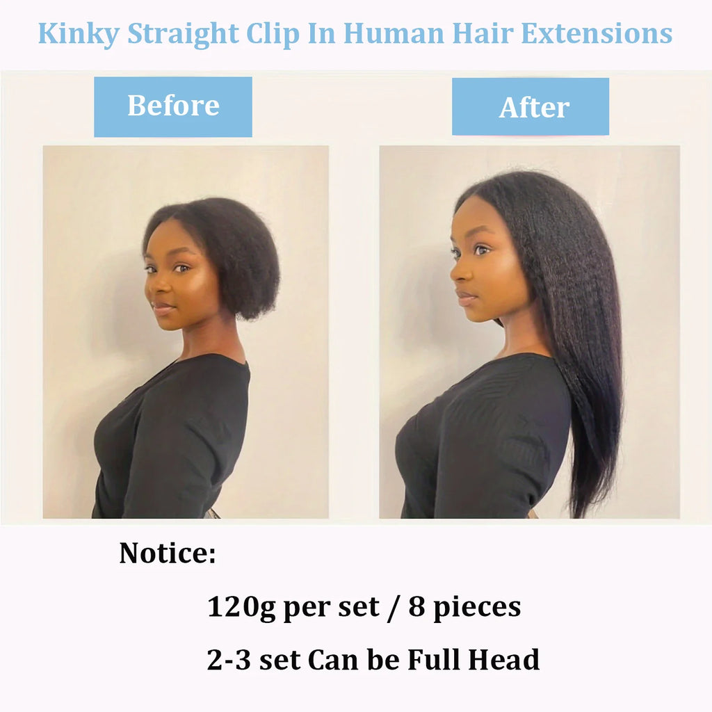 Kinky Straight Clip-In Extensions – 100% Brazilian Remy Human Hair - Glamorize Hair & Beauty 