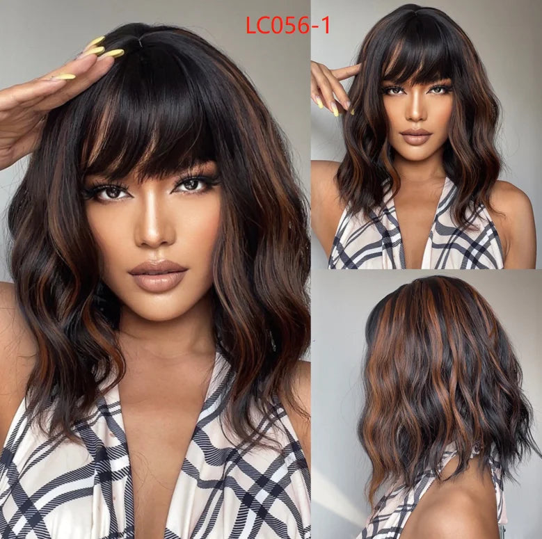 Ginger Spice Curly Bob – Heat Resistant Water Wave Wig with Bangs (Mix) - Glamorize Hair & Beauty 