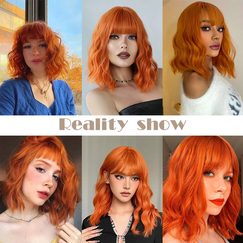 Ginger Spice Curly Bob – Heat Resistant Water Wave Wig with Bangs (Mix) - Glamorize Hair & Beauty 