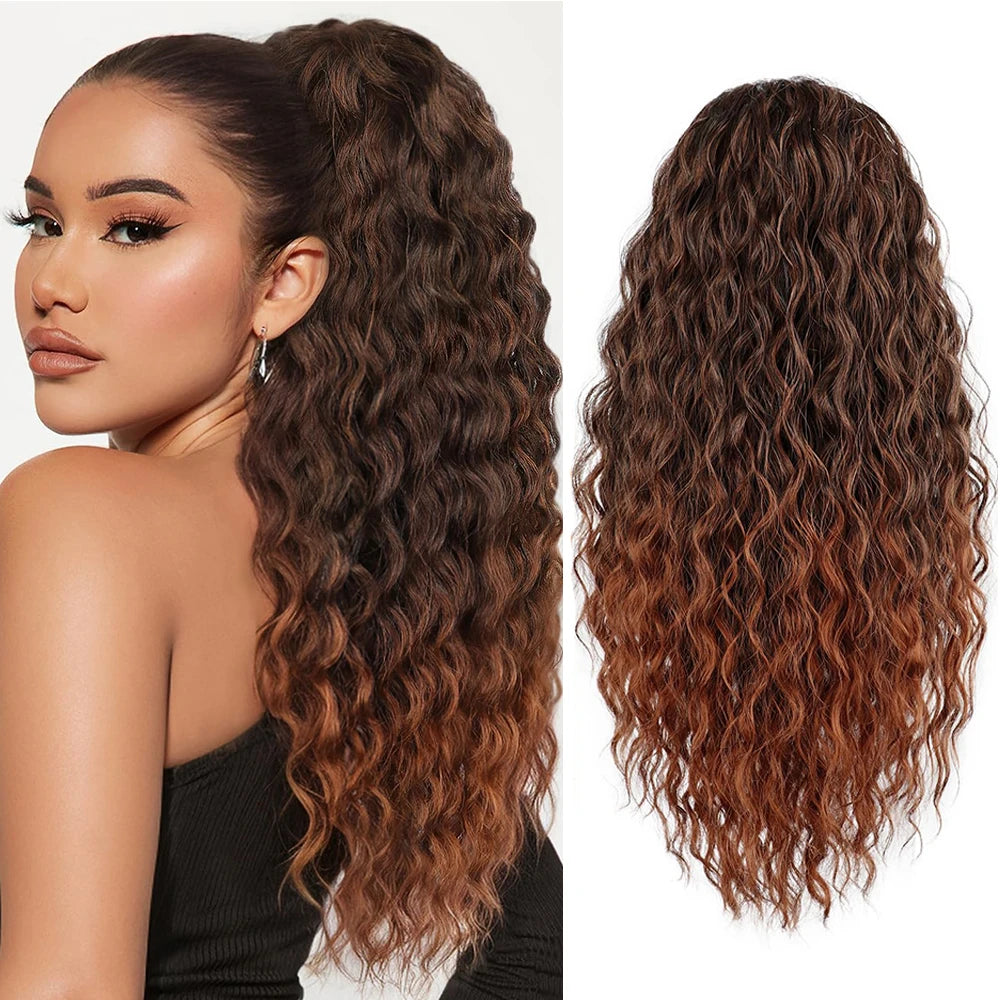 Curly Luxe Drawstring Ponytail – 24" Wavy Clip-In Hairpiece - Glamorize Hair & Beauty 