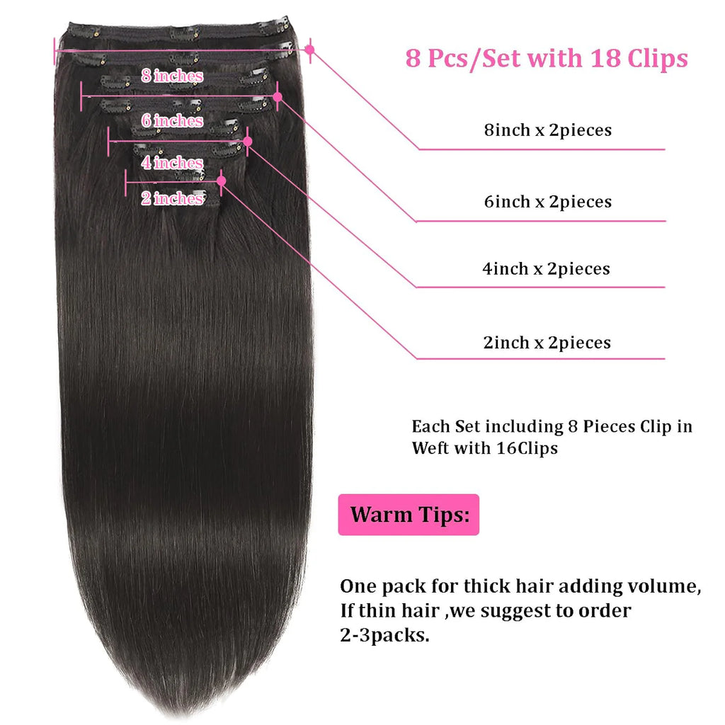 Silky Straight Clip-In Extensions – 100% Brazilian Virgin Hair - Glamorize Hair & Beauty 