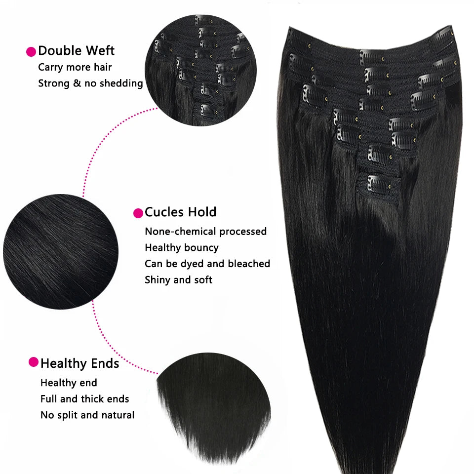 Sleek Straight Clip-In Extensions – Brazilian Remy Human Hair - Glamorize Hair & Beauty 