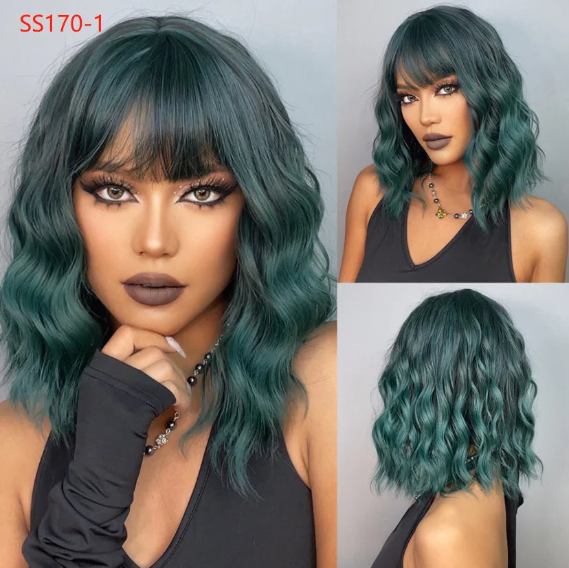 Ginger Spice Curly Bob – Heat Resistant Water Wave Wig with Bangs (Mix) - Glamorize Hair & Beauty 