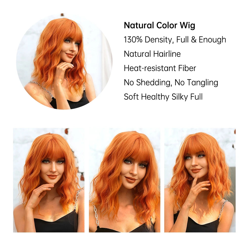 Ginger Spice Curly Bob – Heat Resistant Water Wave Wig with Bangs (Mix) - Glamorize Hair & Beauty 