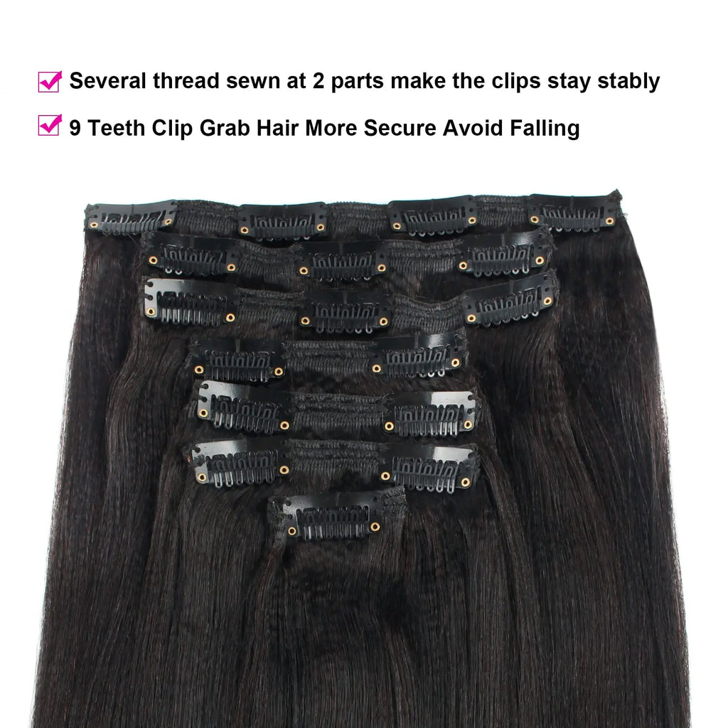 Yaki Straight Clip-In Extensions – 100% Human Hair, Double Weft - Glamorize Hair & Beauty 