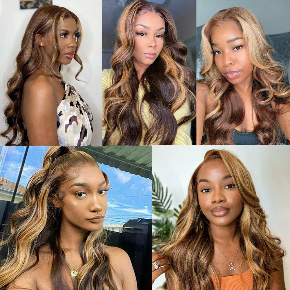 HoneyGlam Highlight Body Wave Wig – 13x4 HD Lace Frontal Wig - Glamorize Hair & Beauty 